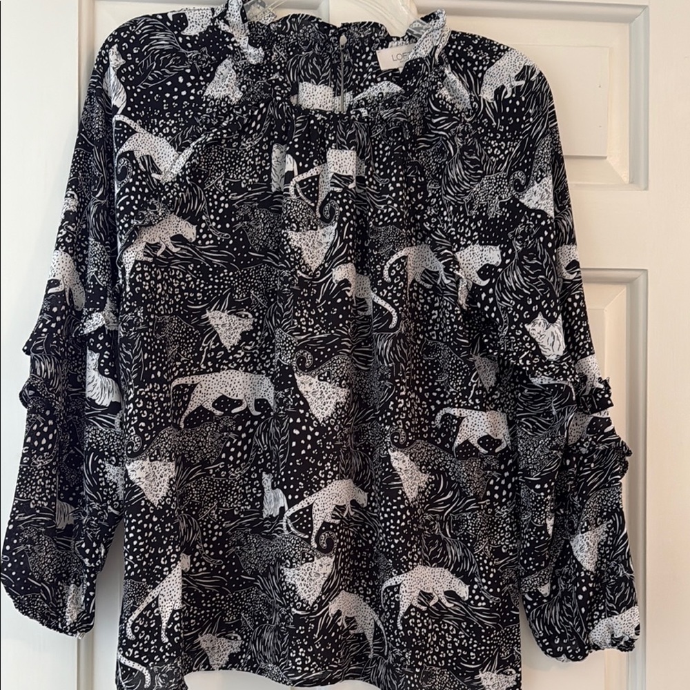 LOFT Black and White Animal Print Blouse